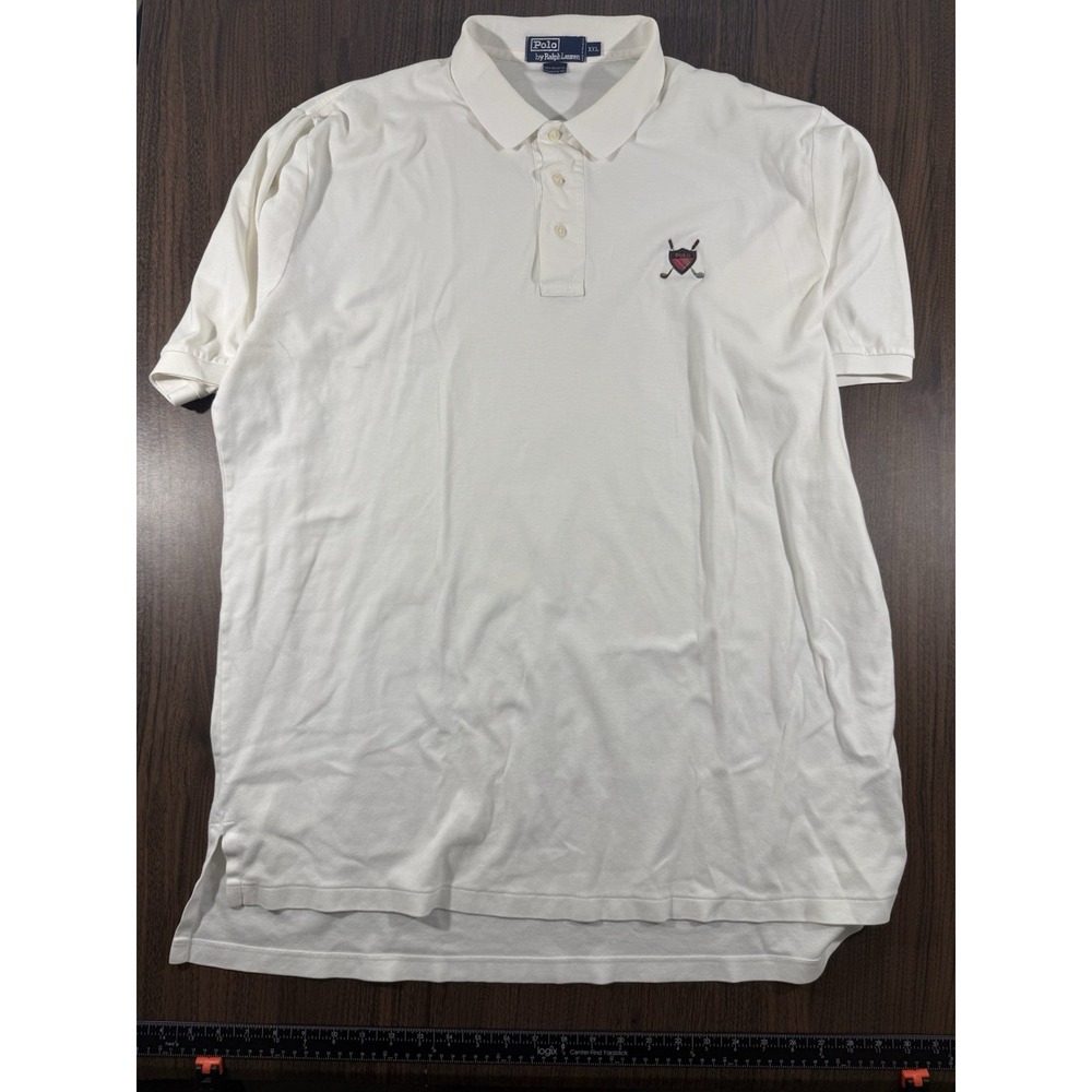 Vintage Polo by Ralph Lauren Men's White Golf Club Embroidered Polo Shirt XXL